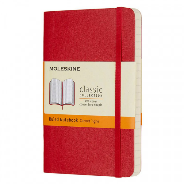 Блокнот Moleskine CLASSIC SOFT QP611F2 Pocket 192 л линейка мягкая обложка красный